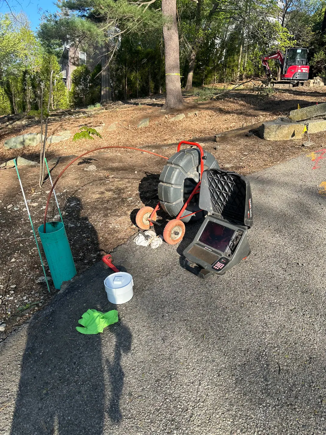Our camera reel and monitor at an outdoor cleanout on our Back Bay job