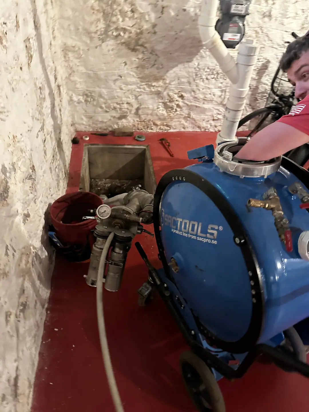 Our inversion drum beside a basement floor opening on our Back Bay job