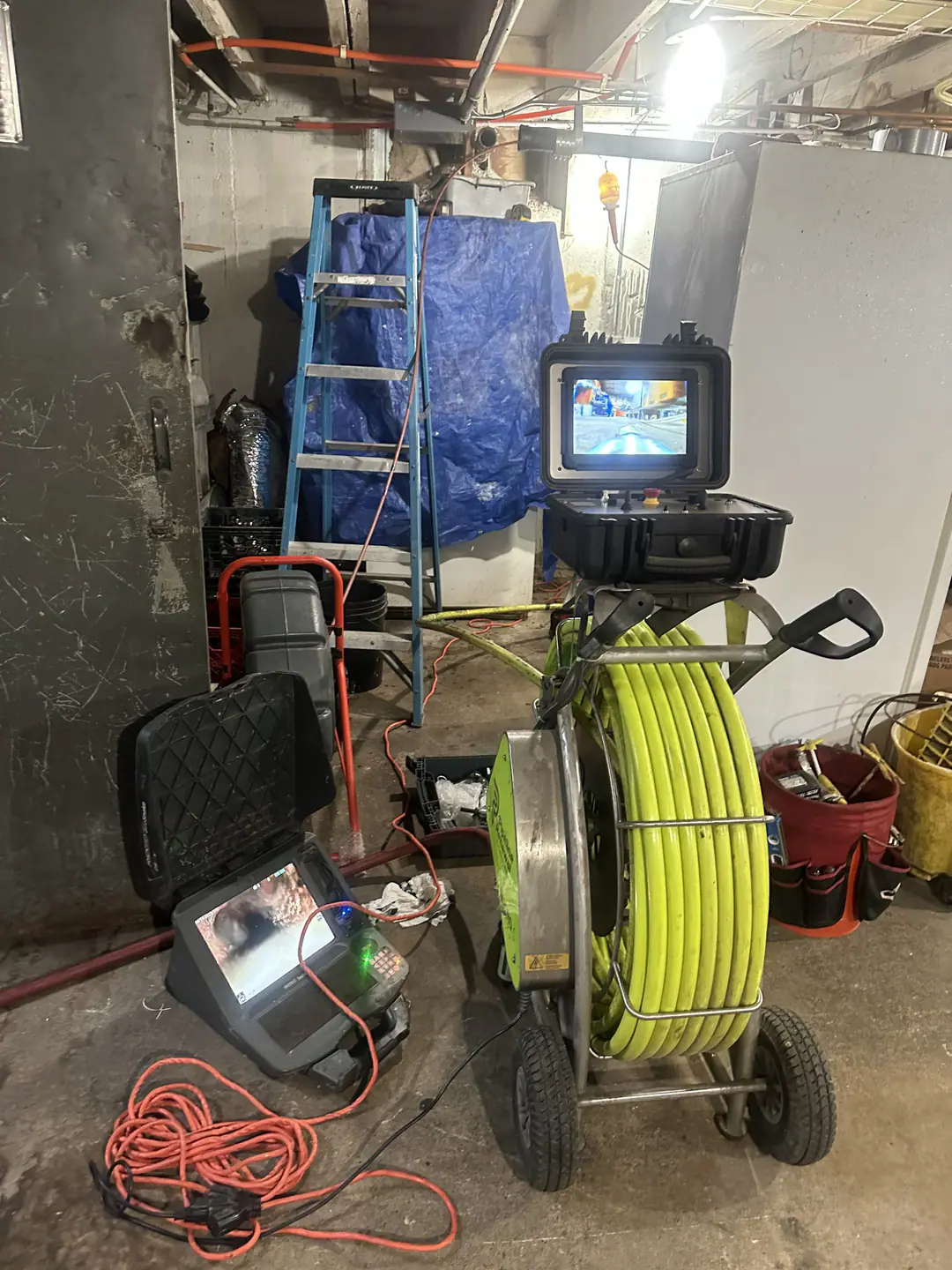 Camera reel and monitors set up beside our lining equipment on our South Boston job