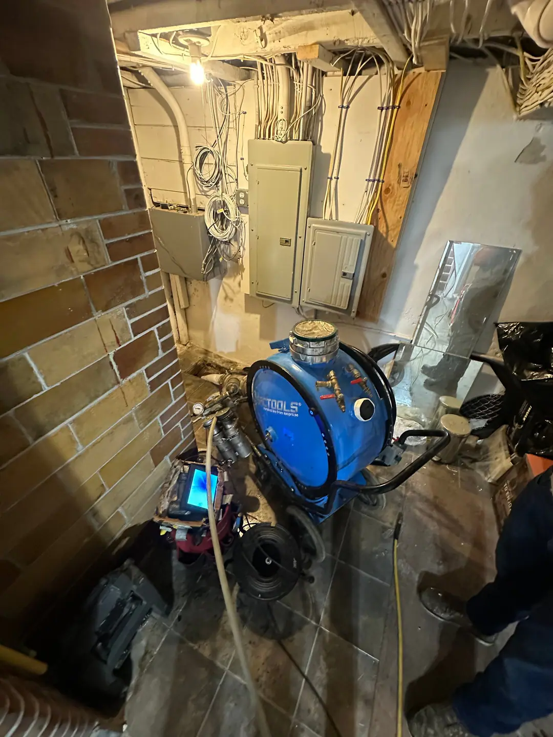 Our inversion drum seen from above in a basement on our Charlestown job