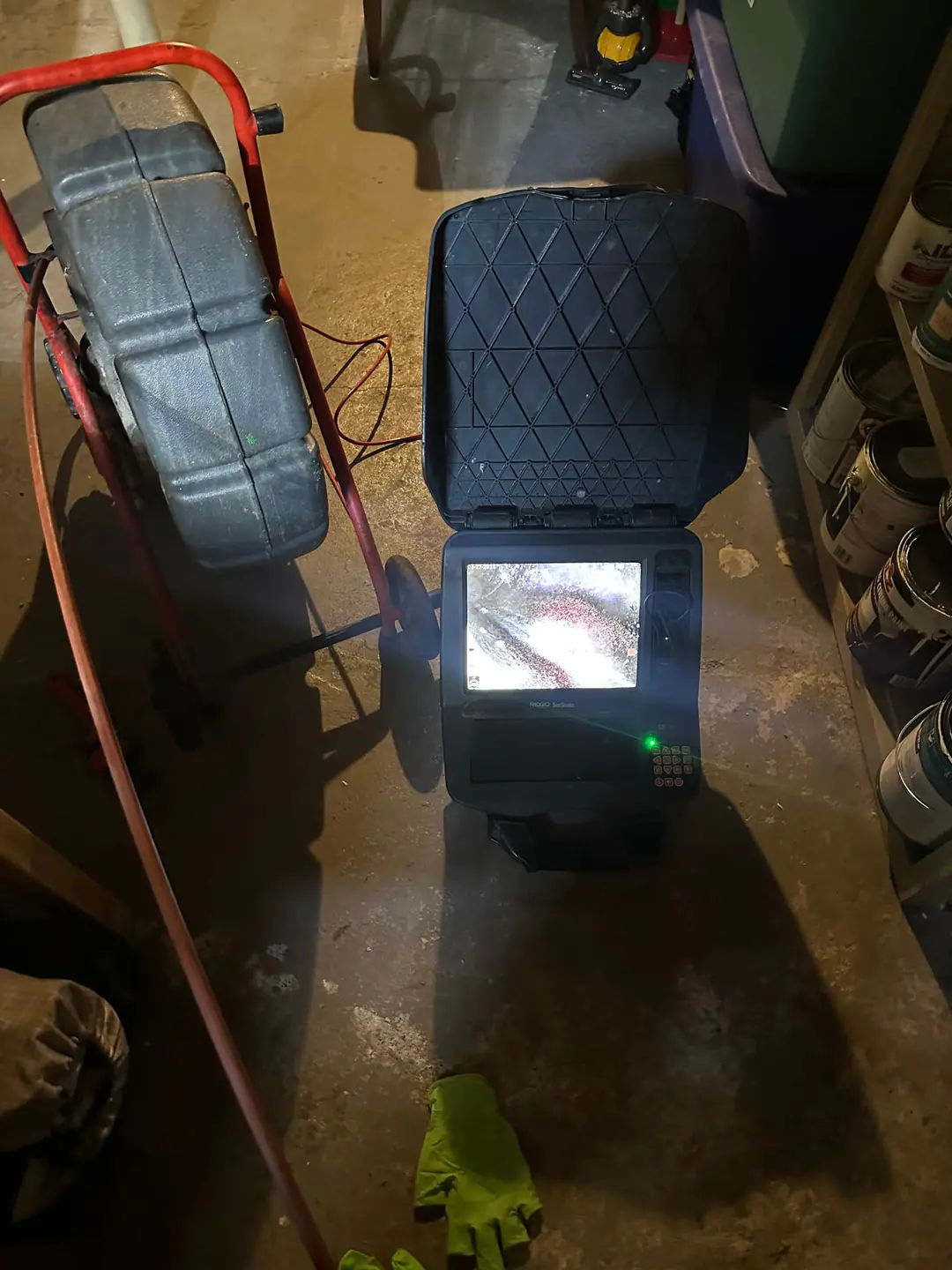 Our sewer camera monitor showing the pipe on our Jamaica Plain job